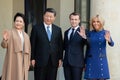 PARIS, FRANCE - MARCH 25, 2018 : Xi Jinping and his wife Peng Liyuan at the Elysee Palace.