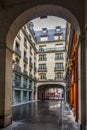 Coquatrix street with nice colored haussmann buildings in Paris Royalty Free Stock Photo