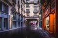 Coquatrix street with nice colored haussmann buildings in Paris Royalty Free Stock Photo