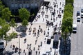 Paris. Crowd of Pedestrians on Avenue des Champs Elysees. View from Arc de Triomphe in Paris. France Royalty Free Stock Photo