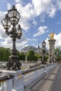Famous street lantern on the Alexandre III Bridge in Paris Royalty Free Stock Photo