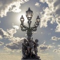 Famous street lantern on the Alexandre III Bridge in Paris Royalty Free Stock Photo