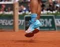 Fourteen times Grand Slam champion Rafael Nadal of Spain wears custom Nike tennis shoes during his second round match