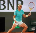 Grand Slam champion Rafael Nadal of Spain in action during his 2024 Roland Garros first round match against Alexander Zverev