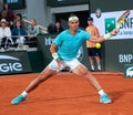 Grand Slam champion Rafael Nadal of Spain in action during his 2024 Roland Garros first round match against Alexander Zverev