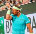 Grand Slam champion Rafael Nadal of Spain in action during his 2024 Roland Garros first round match against Alexander Zverev