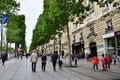 Paris, France - May 14, 2015: Local and tourists on the Avenue des Champs-elysees Royalty Free Stock Photo