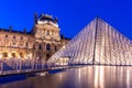 Louvre palace and pyramid at night, Paris, France Royalty Free Stock Photo