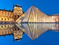 Louvre palace and pyramid at night, Paris, France Royalty Free Stock Photo