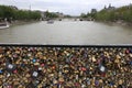 Paris, France May 10 2013 Love Locks hanging on the bridge Royalty Free Stock Photo
