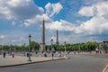 PARIS, FRANCE - MAY 25, 2019: Luxor Egyptian Obelisk at the center of Place de la Concorde against the background of the eiffel Royalty Free Stock Photo