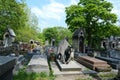 PARIS, FRANCE - MAY 09, 2021: Montmartre Cemetery in Paris, Nijinsky famous Russian dancer grave with a beautiful statue, tourist