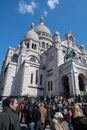 PARIS, FRANCE - MAY 1 2016 - Montmartre stairway crowded of people for sunday sunny day Royalty Free Stock Photo