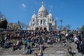 PARIS, FRANCE - MAY 1 2016 - Montmartre stairway crowded of people for sunday sunny day Royalty Free Stock Photo