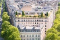 Paris.  Old Building on Avenue des Champs Elysees next to Arc de Triomphe. View from Arc de Triomphe in Royalty Free Stock Photo