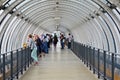 Paris, France - May 13, 2015: People visit Glass tube corridor at Pompidou Centre