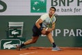 Professional tennis player Carlos Alcaraz of Spain in action during his round 4 match against Karen Khachanov of Russia