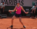 Elena Rybakina of Kazakhstan in action during first round match against Brenda Fruhvirtova of Czech Republic at 2023 Roland Garros