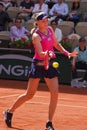 Elena Rybakina of Kazakhstan in action during first round match against Brenda Fruhvirtova of Czech Republic at 2023 Roland Garros