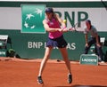 Elena Rybakina of Kazakhstan in action during first round match against Brenda Fruhvirtova of Czech Republic at 2023 Roland Garros