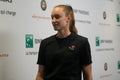 Elena Rybakina of Kazakhstan during press conference after first round match against Brenda Fruhvirtova at 2023 Roland Garros