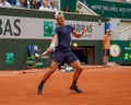 Holger Rune of Denmark in action during his round 4 match against Stefanos Tsitsipas of Greece at 2022 Roland Garros