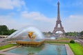 Taureau et Daim statue by french sculptor Paul Jouve and Eiffel Tower, Paris