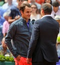 Grand Slam champion Roger Federer of Switzerland during on court interview after his third round match at 2015 Roland Garros Royalty Free Stock Photo