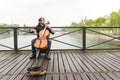 Street musician in Paris, France Royalty Free Stock Photo