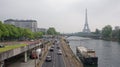 View at Eifel tower and railway bridge Rouelle crossing Swan Isl Royalty Free Stock Photo