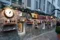 Paris, France, 11.22.2018 Montmartre, charming street gallery shop with different New Year`s Christmas art souvenirs