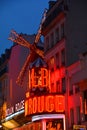 The Moulin Rouge night lights in Paris, Royalty Free Stock Photo