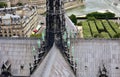 Notre Dame Spire, La Fleche, and roofs before the fire. View of the Apostles and Evangelists with the Seine River. Paris, France. Royalty Free Stock Photo