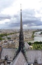 Notre Dame Spire, La Fleche, and lead clad wooden roofs before the fire. Cityscape with the Seine River and bridges. Paris, France Royalty Free Stock Photo