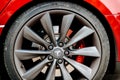 Tesla Model S car wheel with distinct logotype insignia