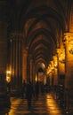 Paris, France - Nov 29, 2013: Interior view of Notre-Dame Cathedral, one of finest examples of French Gothic architecture in Paris Royalty Free Stock Photo