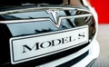 White Tesla Model S electric car detail Royalty Free Stock Photo