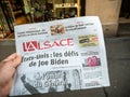 Newspaper Joe Biden`s US presidential election victory against Donald Trump