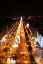 Paris, France - Nov 2017: Aerial view of the famous Champs Elysees from the top of Arc de Triomphe at night. Royalty Free Stock Photo