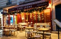 The famous cafe Leone decorated for Christmas located near Notre Dame cathedral in Paris, France
