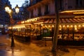 View of typical Parisian cafe Le Metro . It is located on famous Saint Germain boulevard in Paris, France.