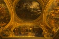Low angle shot of decorative ceiling art interior in Palace of Versailles at Versailles, France Royalty Free Stock Photo