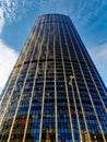 Paris, France -Oct 2022 : Montparnasse tower, tallest tower in Paris intra muros, view from low outside, city of Paris, region ile