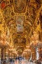 The opulent foyer in the Palais Garnier in Paris, France