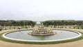 Scenic view of Latona Fountain in Gardens of Versailles at Paris, France under a cloudy sky