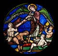 Paris, France Oct 3 2015: Stained glass window from the middle ages in the Cluny Museum Royalty Free Stock Photo