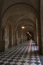 Vertical shot of empty corridor with statues in the Castle of Versailles in Paris, France