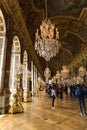 Vertical shot of the hall of mirrors in Palace of Versailles, Paris, France