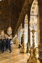 Vertical shot of the hall of mirrors in Palace of Versailles, Paris, France