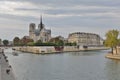 View of the Notre Dame de Paris cathedral on the Ile de la Cite on the River Seine in the center of